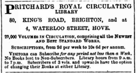 Newspaper clipping of an advert for Pritchard's circulating library