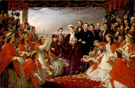 A colour image showing the arrival of the princess alexandra