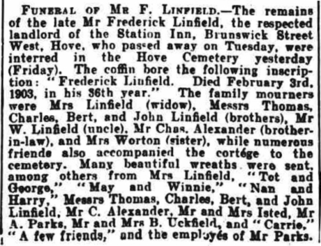 Newspaper cutting from the Brighton Gazette of the 7th February 1903