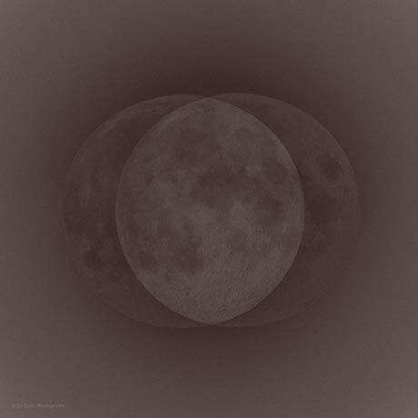 Photograph depicting the Moon as two overlapping images on a dark background