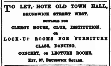 Advert from the Brighton Gazette 15 Jun 1886 advertising Hove Old Town Hall to let