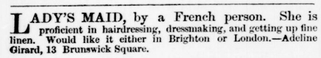 Newspaper cutting of an advert fro a lady's maid