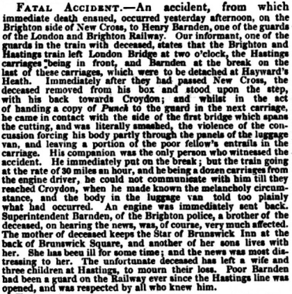 Newspaper cutting from the Brighton Gazette of 14th April 1853