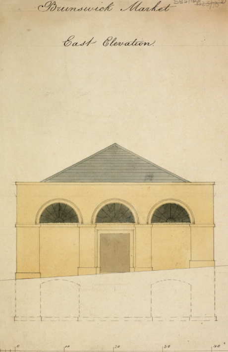 Colour image of the east elevation of the propsed market buidling