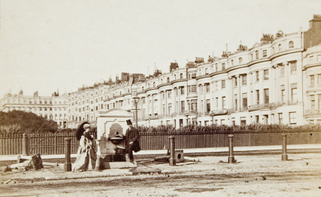 The East side of Brunswick Square in the 1860s with the new water fountain