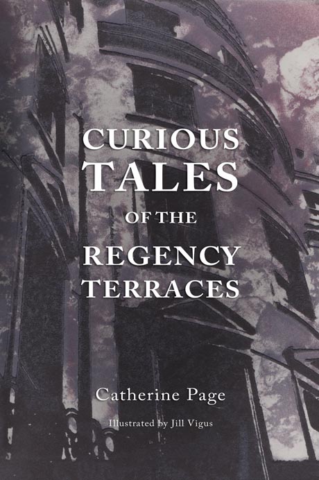 Book cover featuring a black and white photo of the facade of a regency town house overlaid with a dark cloudscape