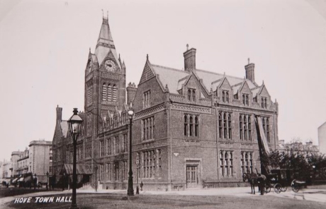 Black and white photo of the new Hove Town Hall built on Church Road