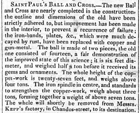 Newspaper cutting about St Paul's ball and cross