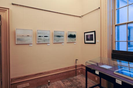 View of parlour showing exhibition of artworks