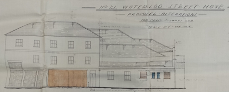 Colour photo of the 1930s plans for building alterations