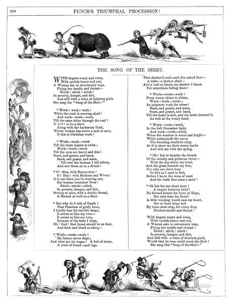 A page of  Punch satirical magazine containing the poem the song of the shirt
