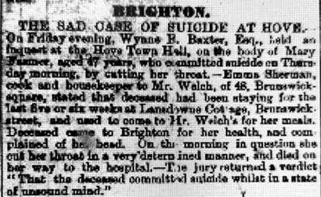 Extract of a newspaper article reporting on a suicide at Lansdowne Cottage