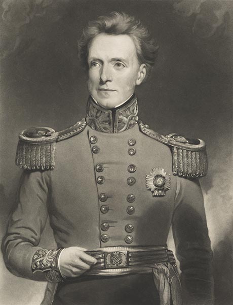 Three-quarter portrait engraving of Sir Archibald Galloway wearing military uniform