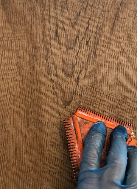 Colour photo of an example of wood graining