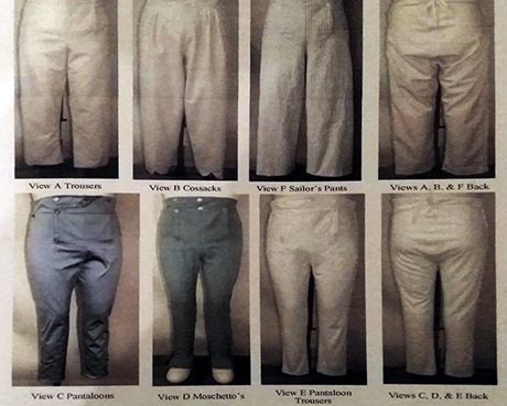 Page of photographs of eight types of trousers