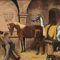 19th C painting of a stable