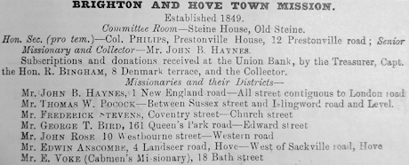 monochrome extract from a directory listing missions in Brighton and Hove