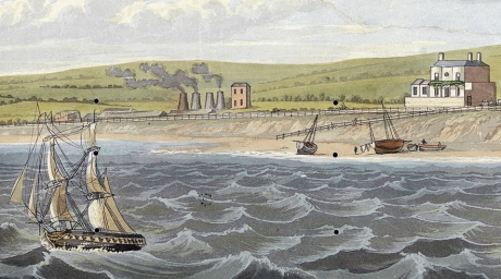 An 1824 aquatint showing the brickworks where Brunswick Square would be built