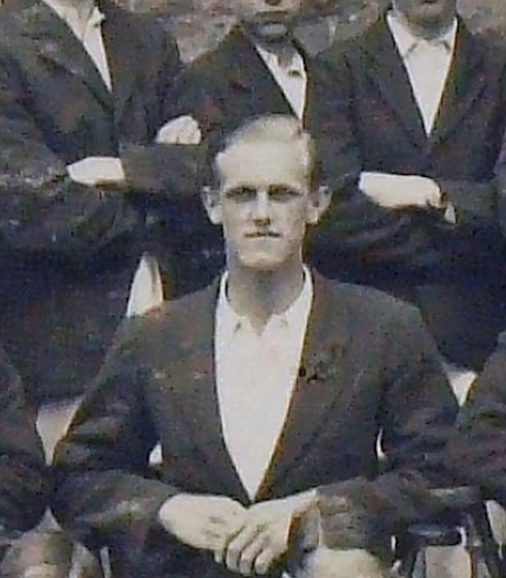 A monochrome photo of a group of men
