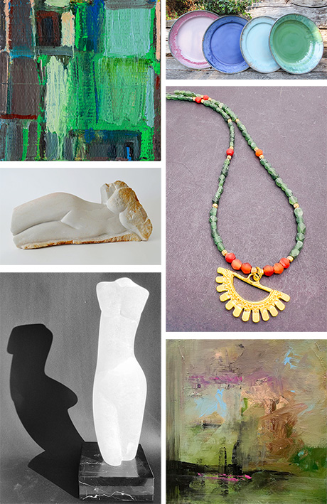 Composite image showing six different artworks