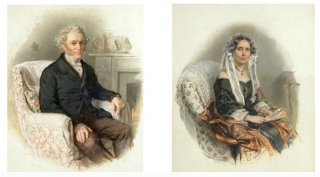 A colour drawing of a man and a woman
