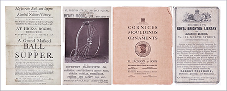 Exhibition poster comprising images of four posters and advertisements from 1790s and 1800s1800