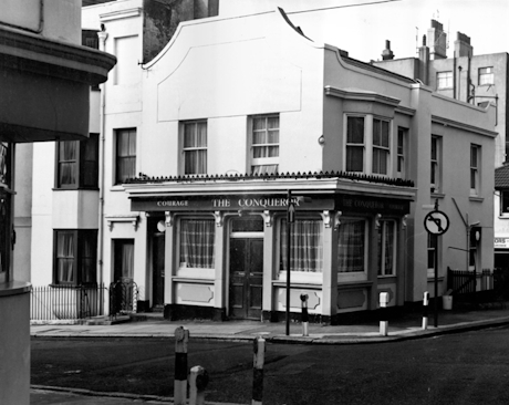 Monochrome image of a public house