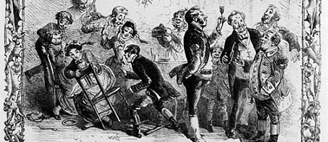 Etching depicting a group of servants enjoying a Christmas celebration